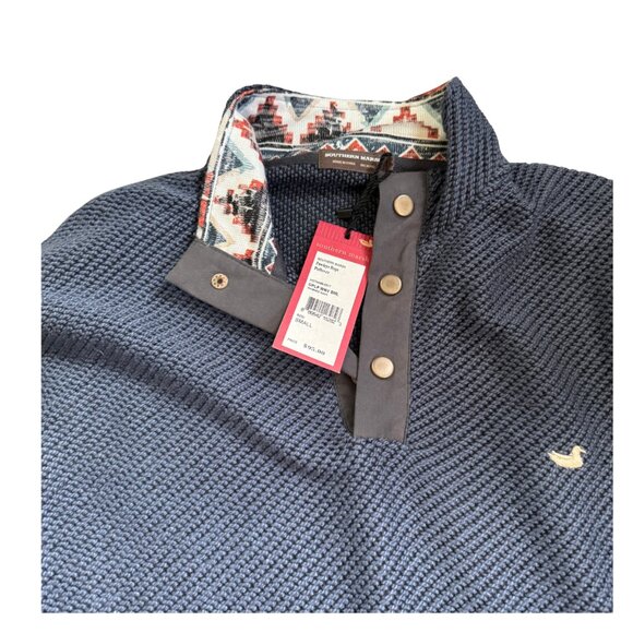 Southern Marsh Pullover Mens S Blue Pawleys Rope 1/4 Snap Knit Aztec Mock Neck - Picture 2 of 8